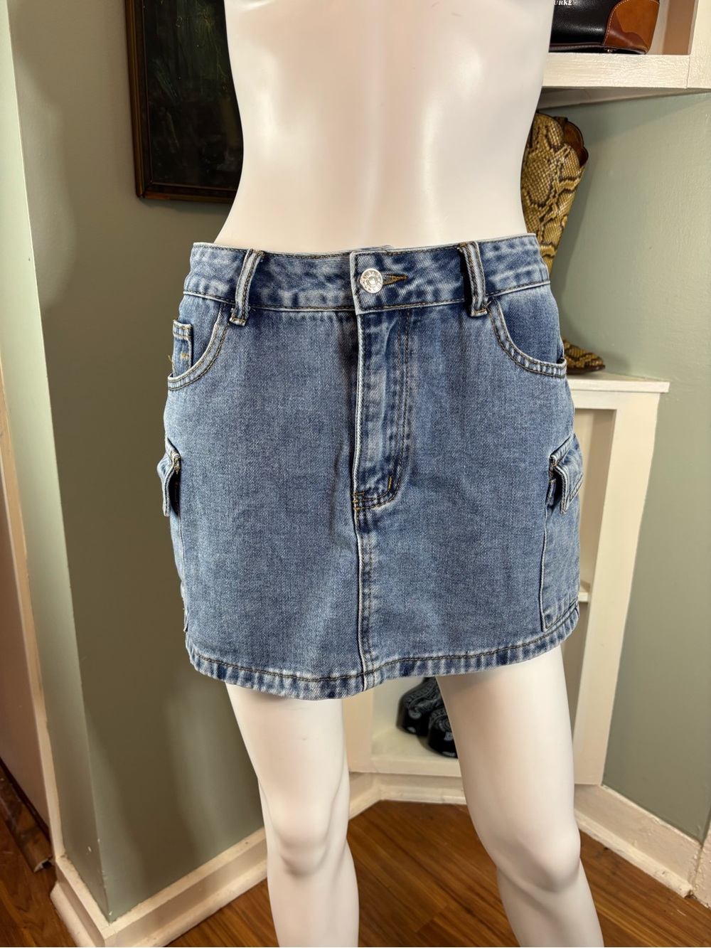 SHEIN Mini Cargo Denim Jean Skirt Medium M/6